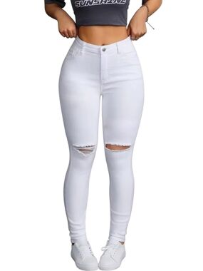 SHEIN - White Ripped Skinny Jeans